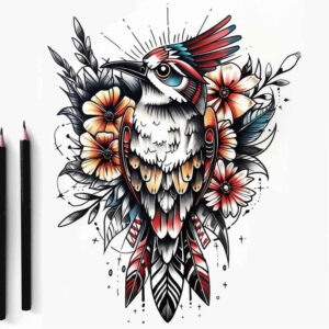 other-birds tattoo design ideas fisheye detailed feathers for behind ear