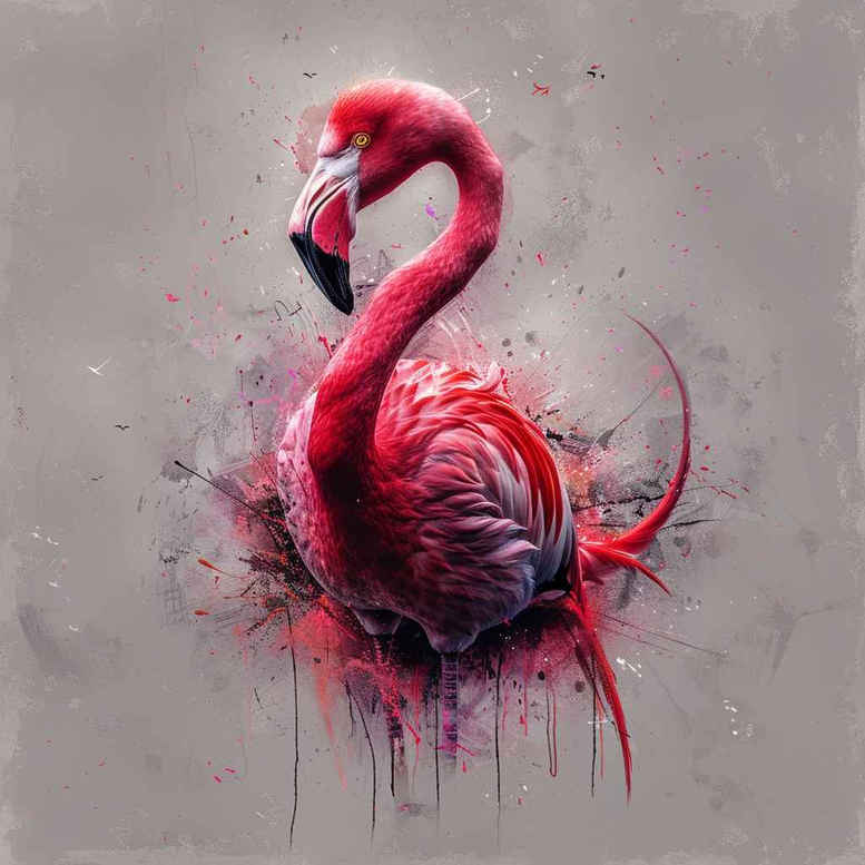 Pink flamingo on a gray watercolor splash; tattoo design concept, project idea, not suitable for cover-up.