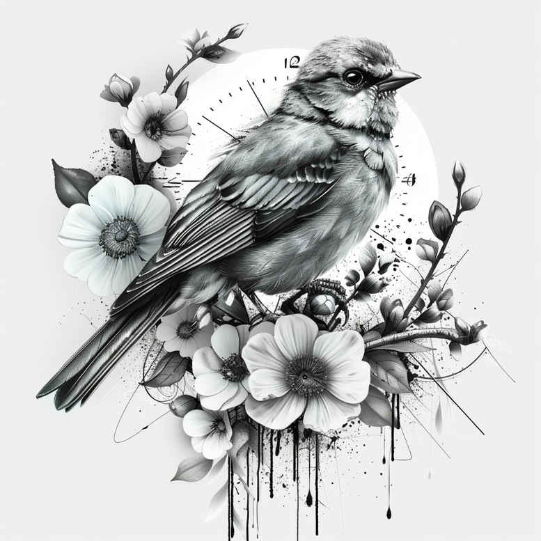 tropical-bird-tattoo – tattoo design ideas free ai generated – realism-surface-complexity – for-back – Gallery: other-birds-inkby-ai