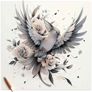 tropical-bird-tattoo – tattoo design ideas free ai generated – surrealism-blurred-edges – for-lower-chest – Gallery: other-birds-inkby-ai