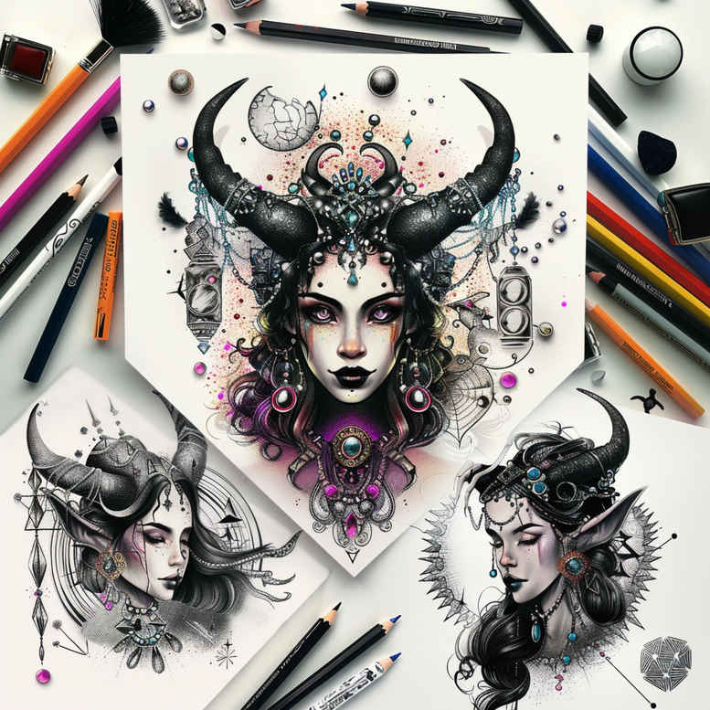 dark-landscape-tattoo – tattoo design ideas free ai generated – neotraditional-enhanced-color – for-upper-shoulder – Gallery: other-dark-inkby-ai