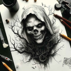 dark-magic-tattoo – tattoo design ideas free ai generated – neotraditional-strong-contrast – for-side – Gallery: other-dark-inkby-ai