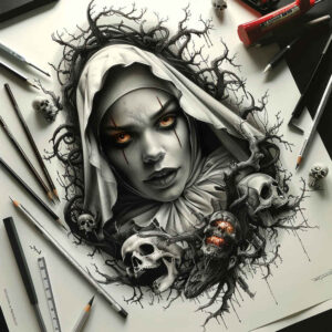 dark-nature-tattoo – tattoo design ideas free ai generated – neotraditional-soft-blending – for-lower-thigh – Gallery: other-dark-inkby-ai