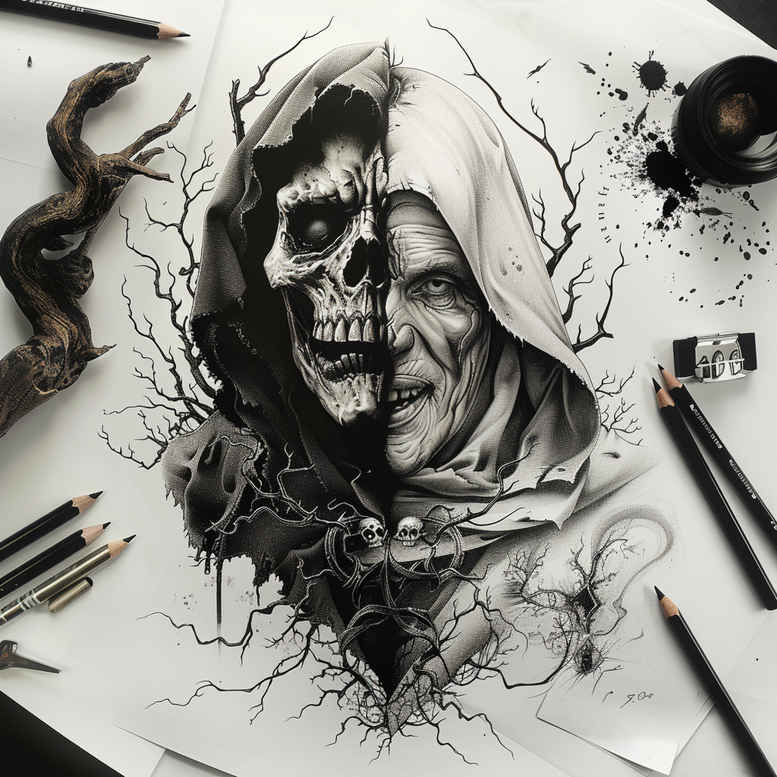 dark-power-tattoo – tattoo design ideas free ai generated – realism-contrast-ink – for-upper-back – Gallery: other-dark-inkby-ai