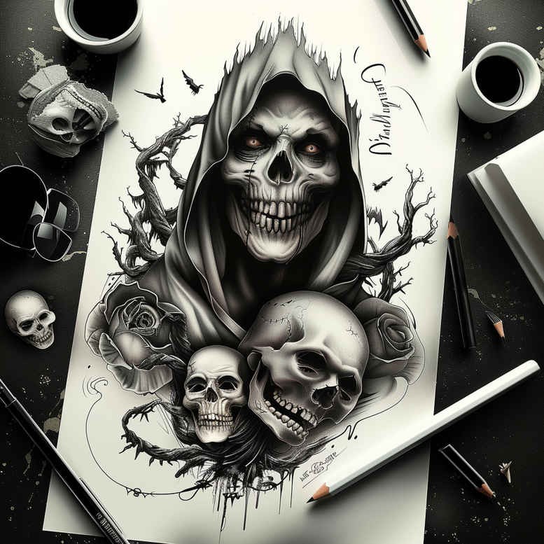 dark-sensory-tattoo – tattoo design ideas free ai generated – neotraditional-subtle-tone – for-lower-leg – Gallery: other-dark-inkby-ai