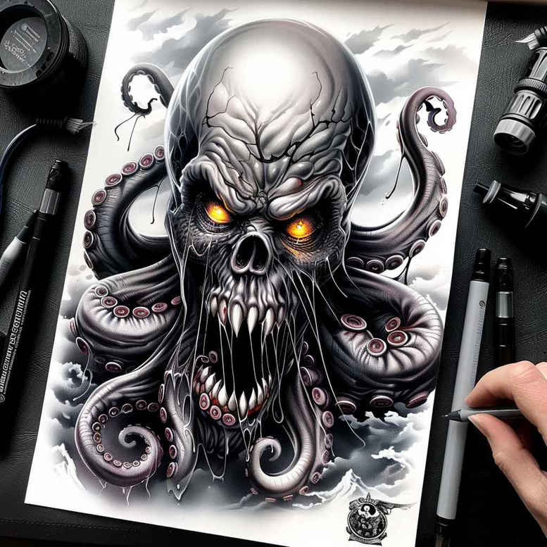 dark-story-tattoo – tattoo design ideas free ai generated – realism-volume-effect – for-upper-arm – Gallery: other-dark-inkby-ai