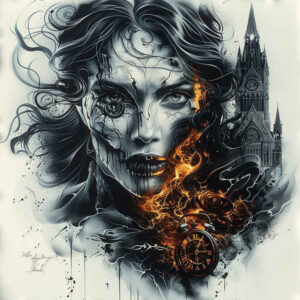 dark-tattoo – tattoo design ideas free ai generated – neotraditional-sharp-contrast – for-behind-ear – Gallery: other-dark-inkby-ai