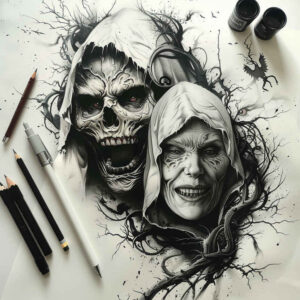 other-dark tattoo design ideas Surrealism bizarre crypt represents strength