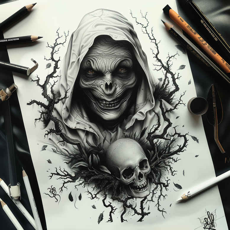 other-dark tattoo design ideas Realism natural look haunted house meaning courage
