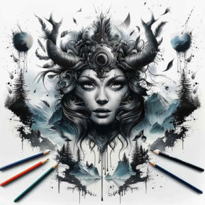 other-dark tattoo design ideas Surrealism melting forms mystic darkness for calf