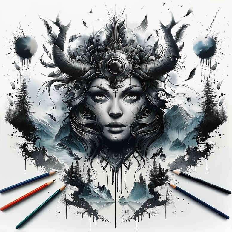 other-dark tattoo design ideas Surrealism melting forms mystic darkness for calf