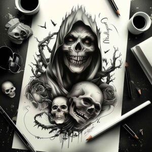 other-dark tattoo design ideas color blending night terror for shoulder blade