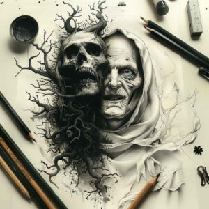 other-dark tattoo design ideas textured phantom symbolising determination