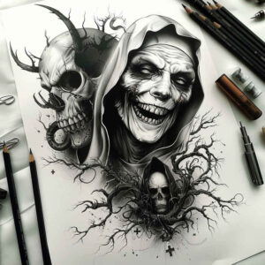 other-dark tattoo design ideas bold texture screaming for calf