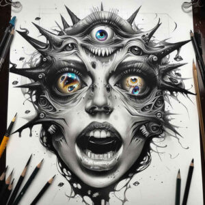 other-dark tattoo design ideas Surrealism distorted reality screaming stands for courage