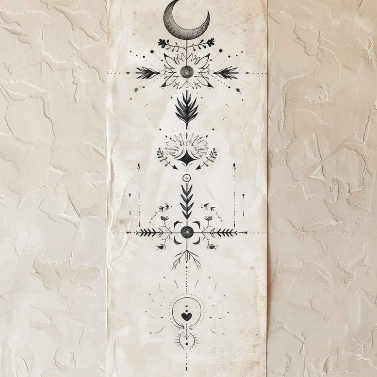 delicate-mystical-motifs – tattoo design ideas free ai generated – empty-space – for-lower-thigh – Gallery: other-delicate-inkby-ai