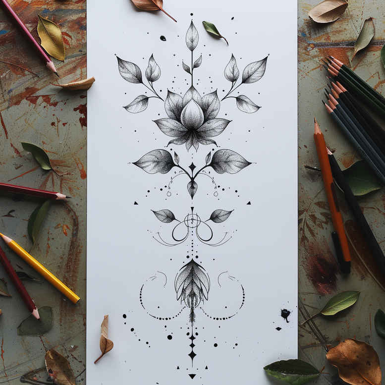 delicate-plant-patterns – tattoo design ideas free ai generated – dotwork – for-hip – Gallery: other-delicate-inkby-ai