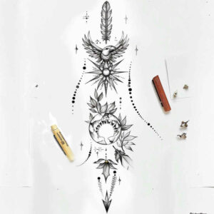 delicate-plant-patterns – tattoo design ideas free ai generated – thin-script – for-back-shoulder – Gallery: other-delicate-inkby-ai