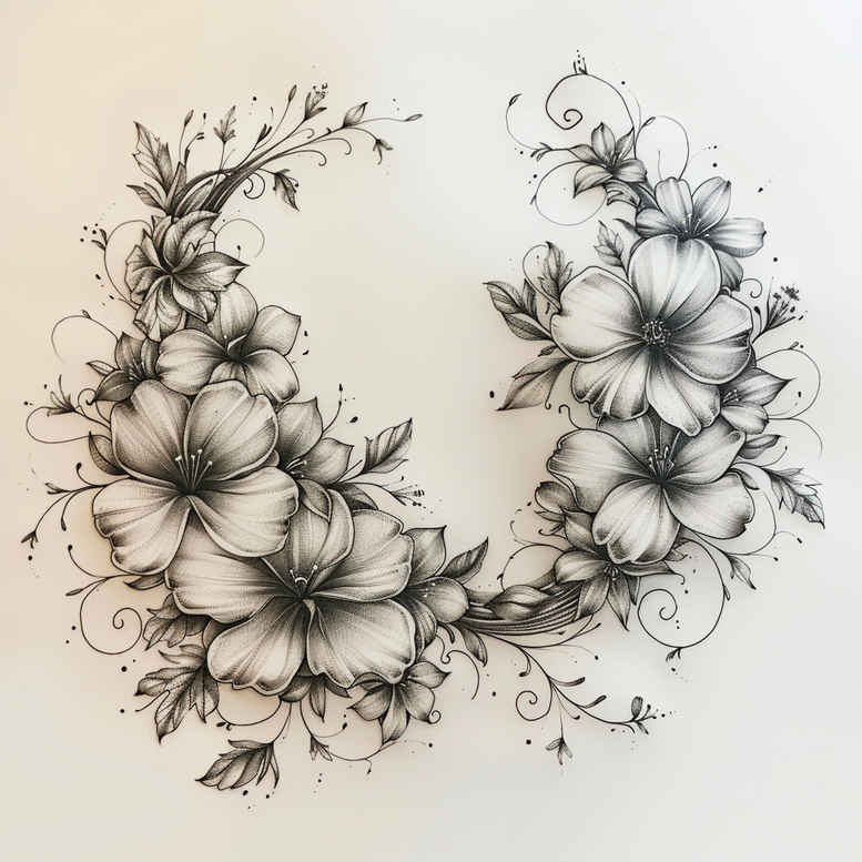 flower-tattoos – tattoo design ideas free ai generated – few-strokes – for-lower-thigh – Gallery: other-delicate-inkby-ai