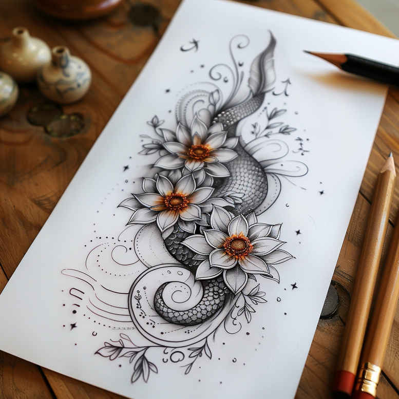 leaf-tattoos – tattoo design ideas free ai generated – unembellished – for-abdomen – Gallery: other-delicate-inkby-ai