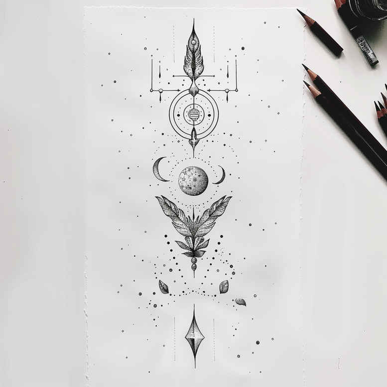 light-geometric-patterns – tattoo design ideas free ai generated – airy-touch – for-upper-arm – Gallery: other-delicate-inkby-ai