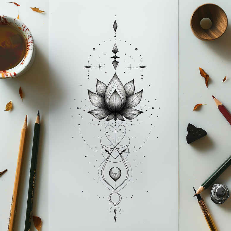 light-ornaments – tattoo design ideas free ai generated – no-shading – for-behind-ear – Gallery: other-delicate-inkby-ai