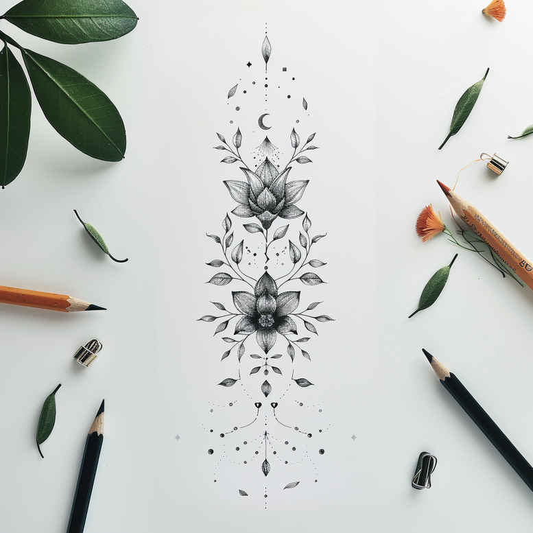 organic-line-tattoos – tattoo design ideas free ai generated – crisp-outline – for-lower-thigh – Gallery: other-delicate-inkby-ai