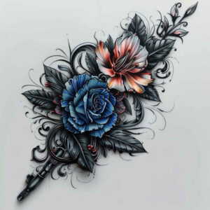 3d-flower-tattoo – tattoo design ideas free ai generated – neotraditional-refined-lines – for-nape – Gallery: other-flowers-inkby-ai