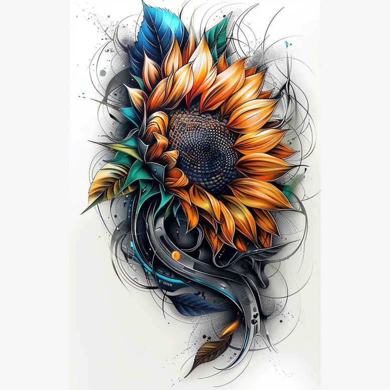 abstract-flower-tattoo – tattoo design ideas free ai generated – neotraditional-balanced-tones – for-triceps – Gallery: other-flowers-inkby-ai