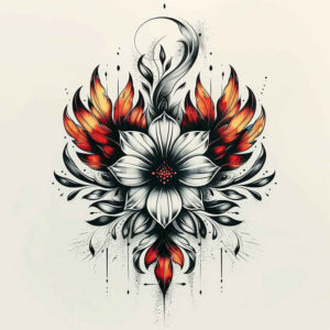 abstract-flower-tattoo – tattoo design ideas free ai generated – neotraditional-subtle-tone – for-collarbone – Gallery: other-flowers-inkby-ai