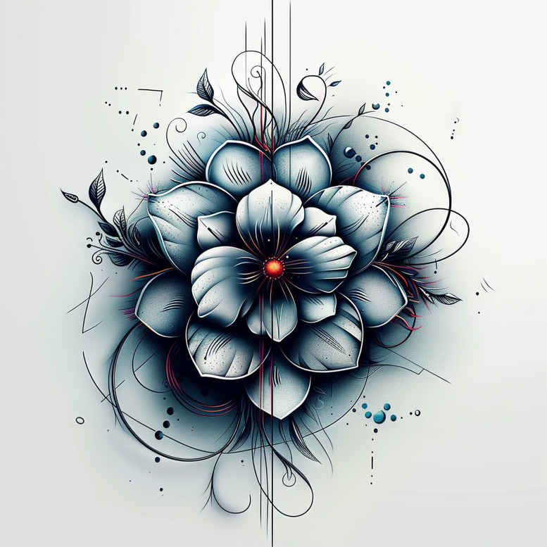 abstract-flowers – tattoo design ideas free ai generated – neotraditional-clean-contrast – for-lower-leg – Gallery: other-flowers-inkby-ai