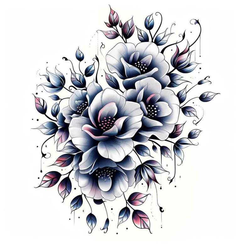 artistic-flower-tattoo – tattoo design ideas free ai generated – neotraditional-clean-fill – for-nape – Gallery: other-flowers-inkby-ai