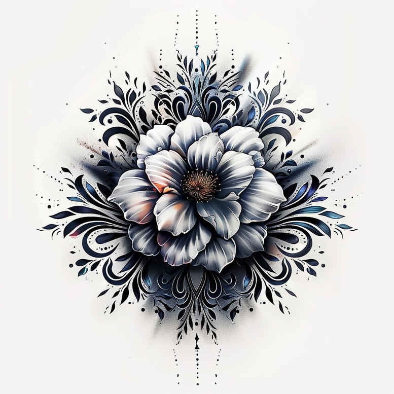 artistic-flowers – tattoo design ideas free ai generated – neotraditional-enhanced-shading – for-neck – Gallery: other-flowers-inkby-ai