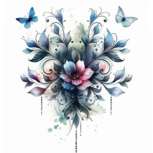 artistic-flowers – tattoo design ideas free ai generated – surrealism-chromatic-flux – for-lower-thigh – Gallery: other-flowers-inkby-ai