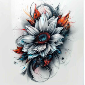 colorful-flower-tattoo – tattoo design ideas free ai generated – realism-color-precision – for-chest – Gallery: other-flowers-inkby-ai
