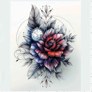 colorful-flowers – tattoo design ideas free ai generated – neotraditional-classic-motifs – for-full-back – Gallery: other-flowers-inkby-ai
