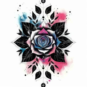colorful-flowers – tattoo design ideas free ai generated – neotraditional-dynamic-linework – for-upper-shoulder – Gallery: other-flowers-inkby-ai