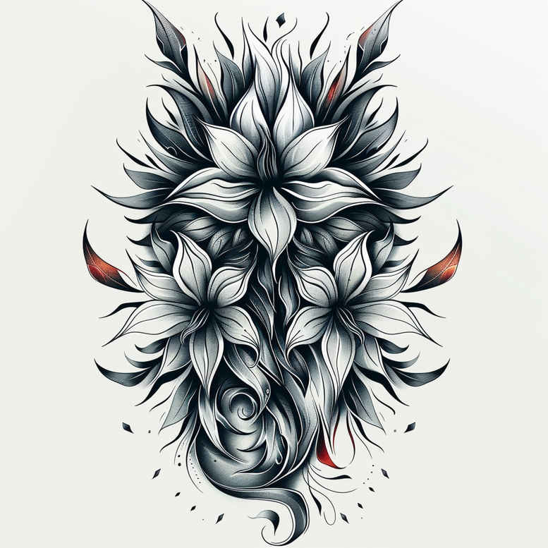 delicate-and-subtle-flowers – tattoo design ideas free ai generated – surrealism-blurred-boundaries – for-upper-chest – Gallery: other-flowers-inkby-ai