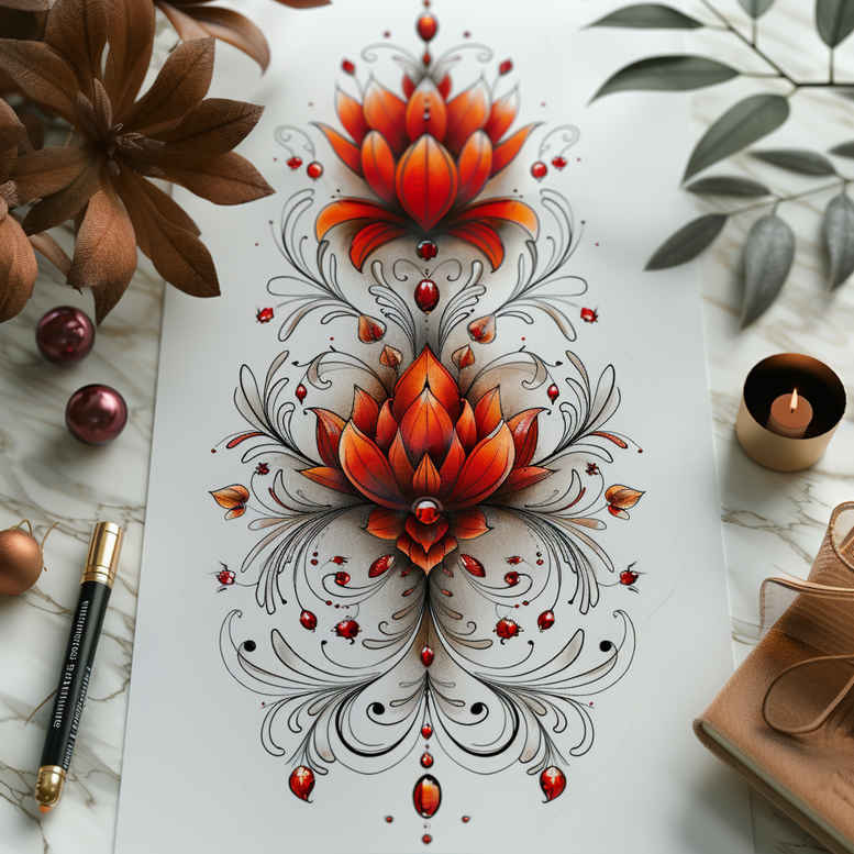 delicate-flowers – tattoo design ideas free ai generated – realism-dynamic-shadows – for-temple – Gallery: other-flowers-inkby-ai