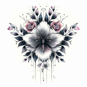fine-line-flowers – tattoo design ideas free ai generated – surrealism-phantom – for-scapula – Gallery: other-flowers-inkby-ai