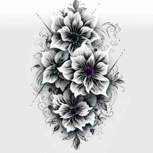 flower-contour-tattoo – tattoo design ideas free ai generated – neotraditional-bold-highlights – for-upper-back – Gallery: other-flowers-inkby-ai