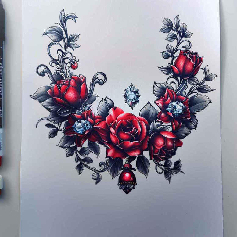 flower-contour-tattoo – tattoo design ideas free ai generated – neotraditional-subtle-tone – for-hip – Gallery: other-flowers-inkby-ai