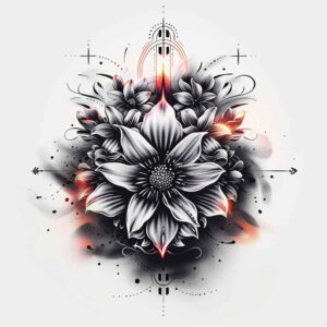 flower-contour-tattoo – tattoo design ideas free ai generated – realism-highlighted-contrast – for-spine – Gallery: other-flowers-inkby-ai