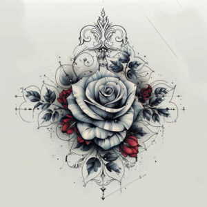 flower-contour-tattoo – tattoo design ideas free ai generated – surrealism-distorted-reality – for-upper-chest – Gallery: other-flowers-inkby-ai