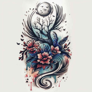 flower-energy-tattoo – tattoo design ideas free ai generated – neotraditional-modern-classic – for-scapula – Gallery: other-flowers-inkby-ai