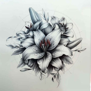 flower-harmony-symbol – tattoo design ideas free ai generated – neotraditional-rich-blacks – for-back-shoulder – Gallery: other-flowers-inkby-ai