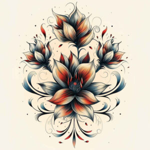 flower-harmony-tattoo – tattoo design ideas free ai generated – surrealism-metaphysical – for-knee – Gallery: other-flowers-inkby-ai