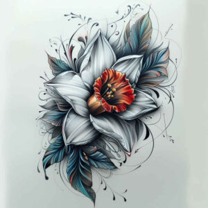flower-leaf-tattoo – tattoo design ideas free ai generated – realism-smooth-blackwork – for-upper-shoulder – Gallery: other-flowers-inkby-ai