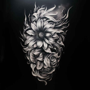 flower-light-tattoo – tattoo design ideas free ai generated – neotraditional-refined-color-palette – for-neck – Gallery: other-flowers-inkby-ai