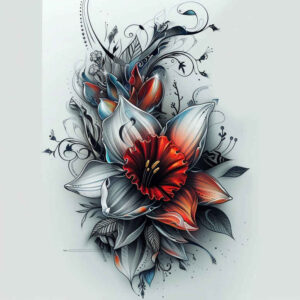 flower-motif-tattoo – tattoo design ideas free ai generated – neotraditional-vivid-color – for-hip – Gallery: other-flowers-inkby-ai